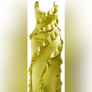 Plus Olive Satin Frill Layered Maxi Dress